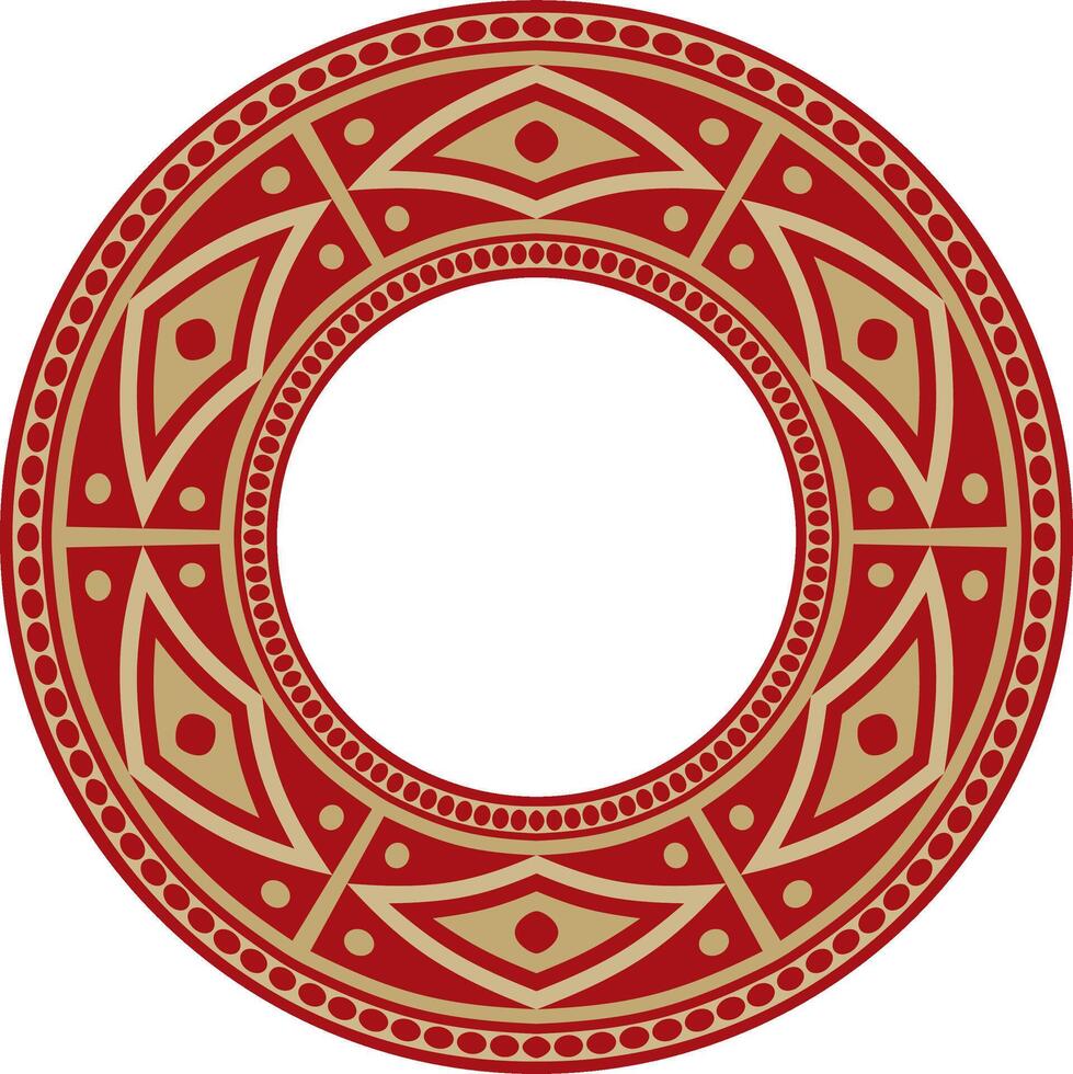 Native American round gold with red pattern. Geometric shapes in a circle. National ornament of the peoples of America, Maya, Aztecs, Incas vector