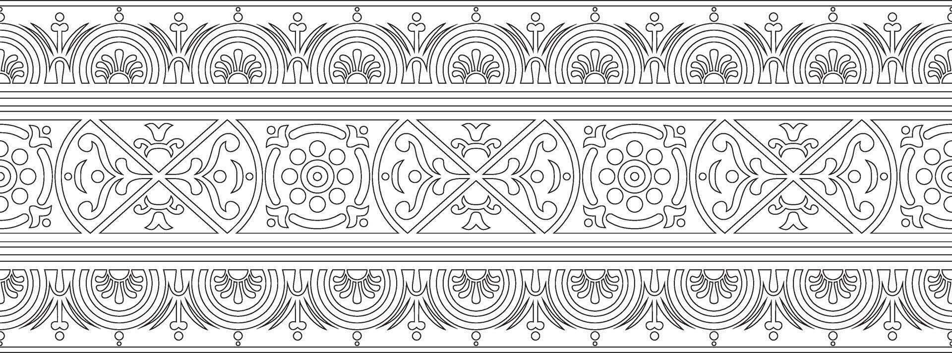 seamless black contour border, Pompeii frame. Endless Neopolitan ornament. Art of Ancient Rome vector