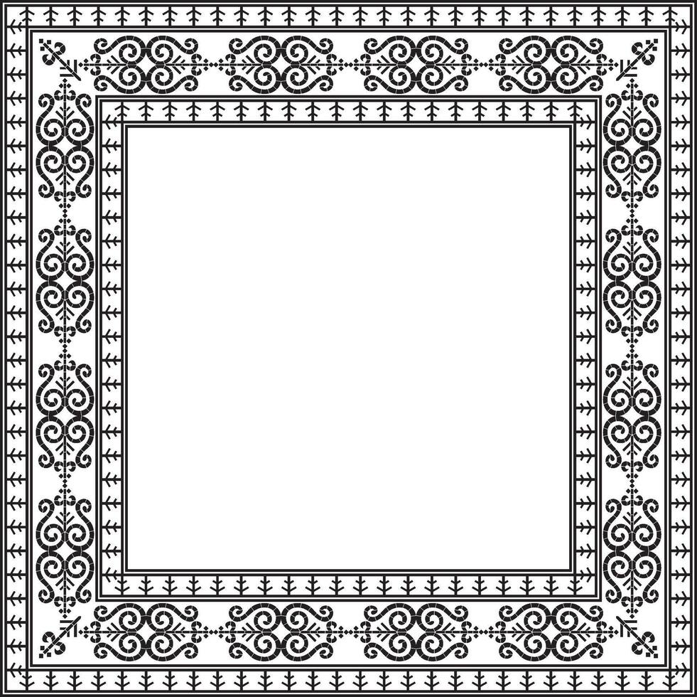 monochrome black square Yakut ornament. An endless rectangular border, a frame of the Far East vector
