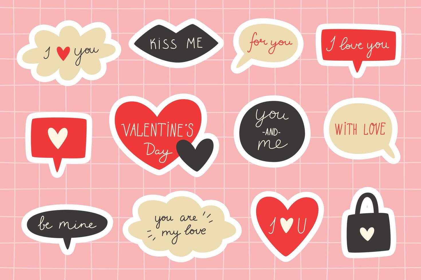 A set of romantic minimalist stickers in the form of messages for Valentine's Day vector