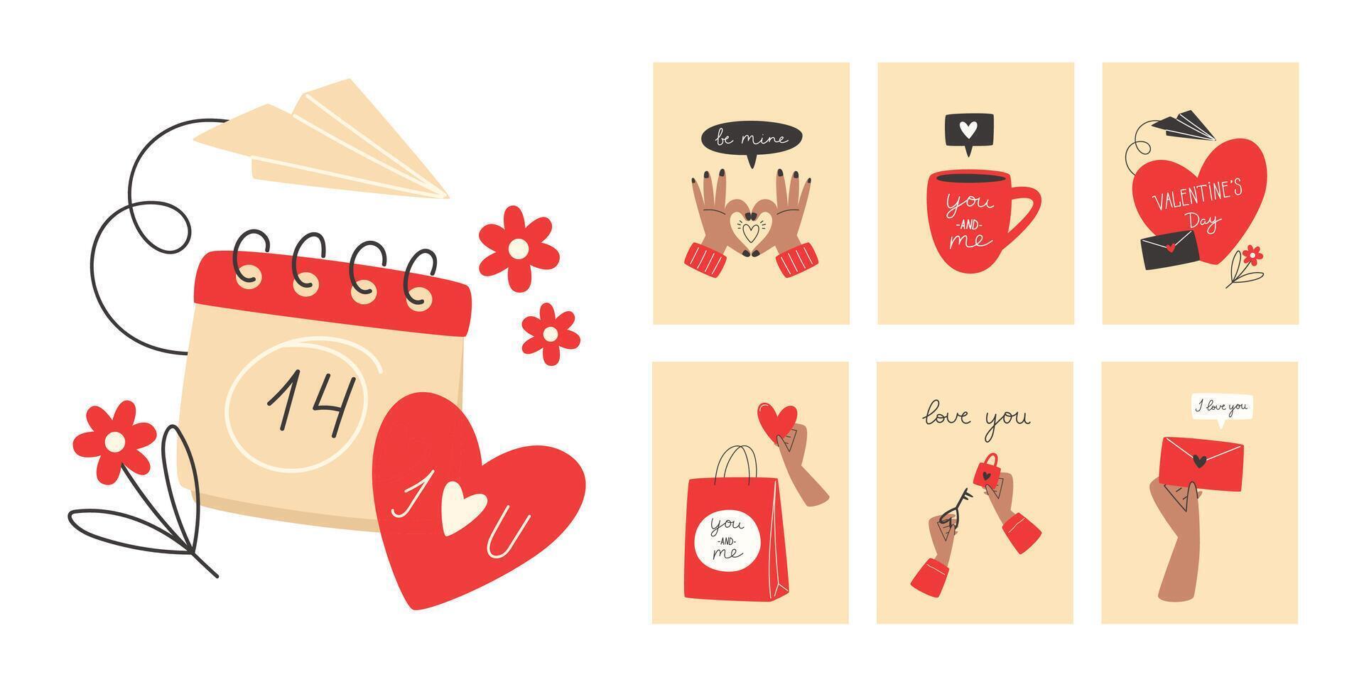 A set of romantic minimalist cards and posters for Valentine's Day vector