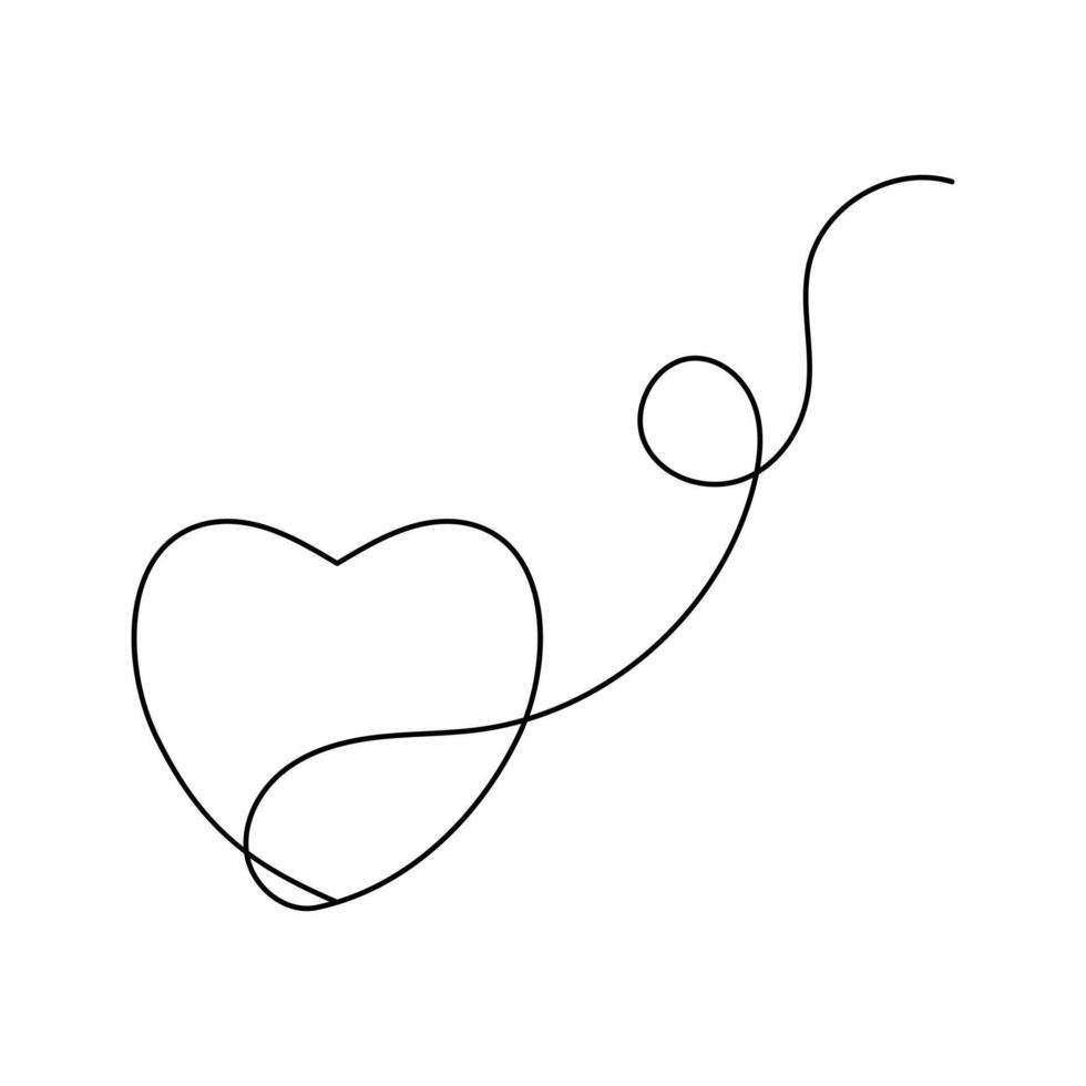 Love shape single-line art creates a heart, symbolizing love with a single, continuous line. vector
