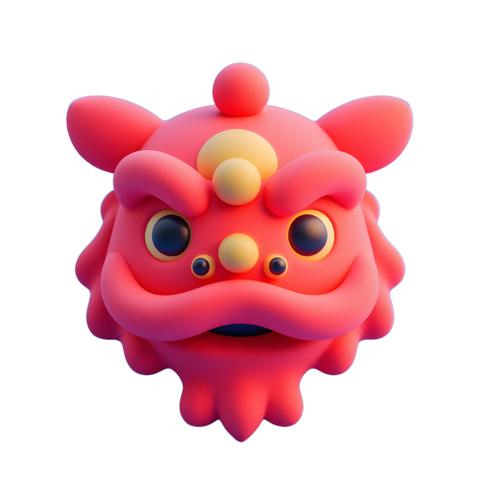 Playful Pink Lion Dance Head A 3D Rendered Cartoon png