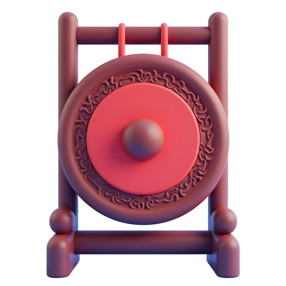 Ornate Red and Brown Gong on Wooden Stand A Minimalist Asian-Inspired Artwork png