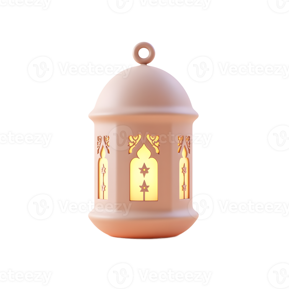 Illuminated Ramadan Lantern Elegant Peach Design with Intricate Cutouts png