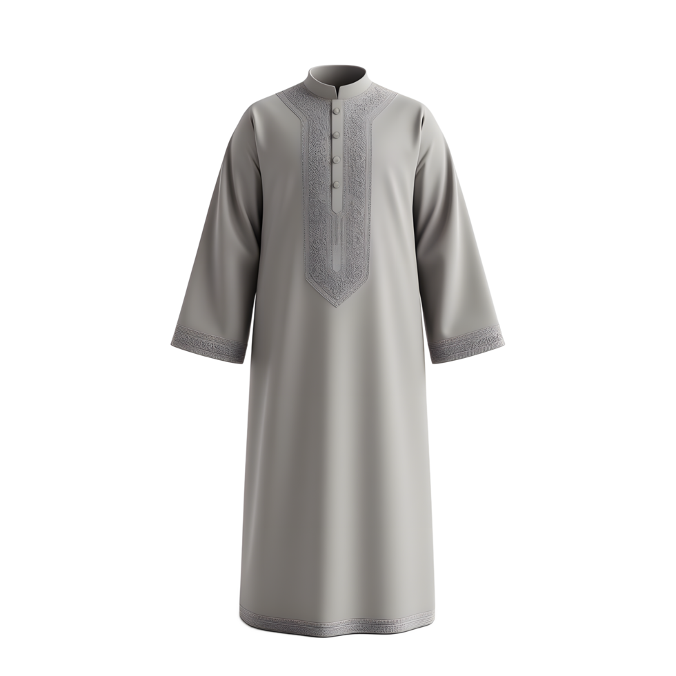 Elegant Gray Thobe Intricate Embroidered Detail, Minimalist Style png