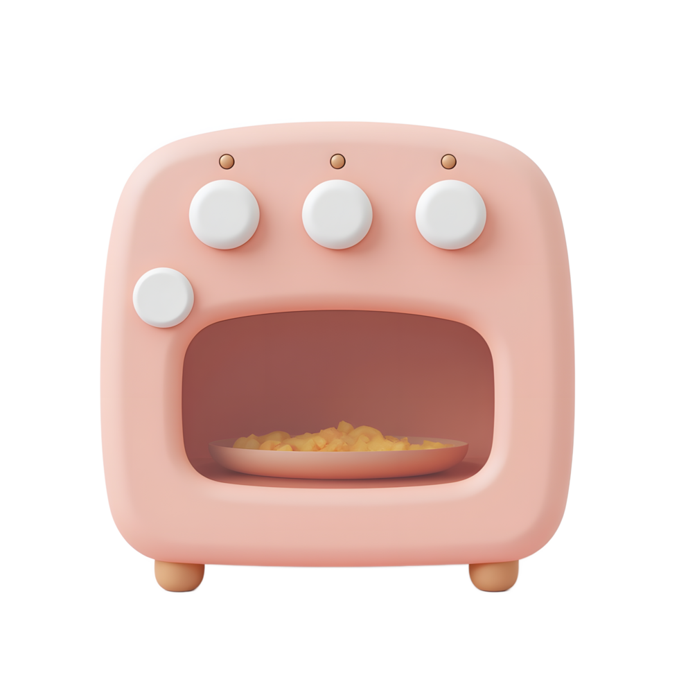 Pastel Pink Oven A Whimsical 3D Render of a Retro Kitchen Appliance png