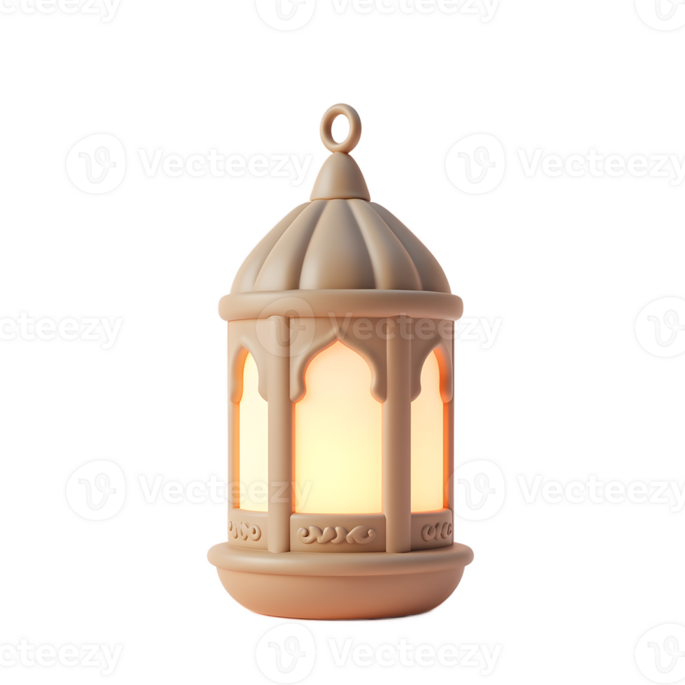 Illuminated Ramadan Lantern A Soft, Beige 3D Render png