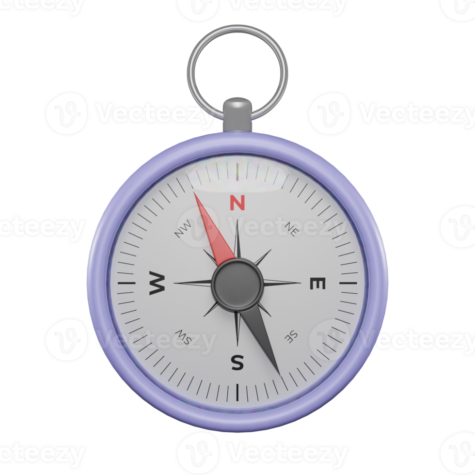 Front views 3d render purple compass icon illustration png