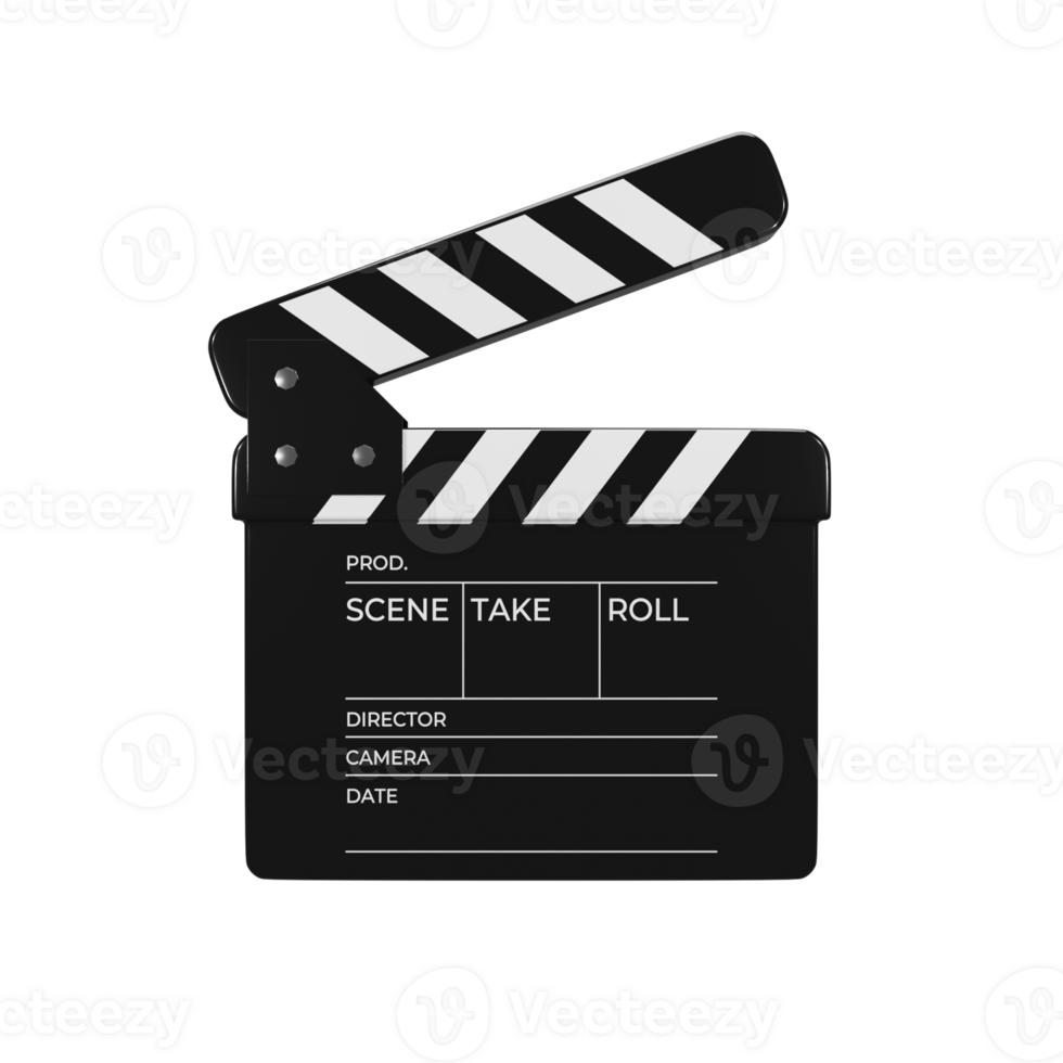 Front view 3d icon render black movie clapperboard illustration png
