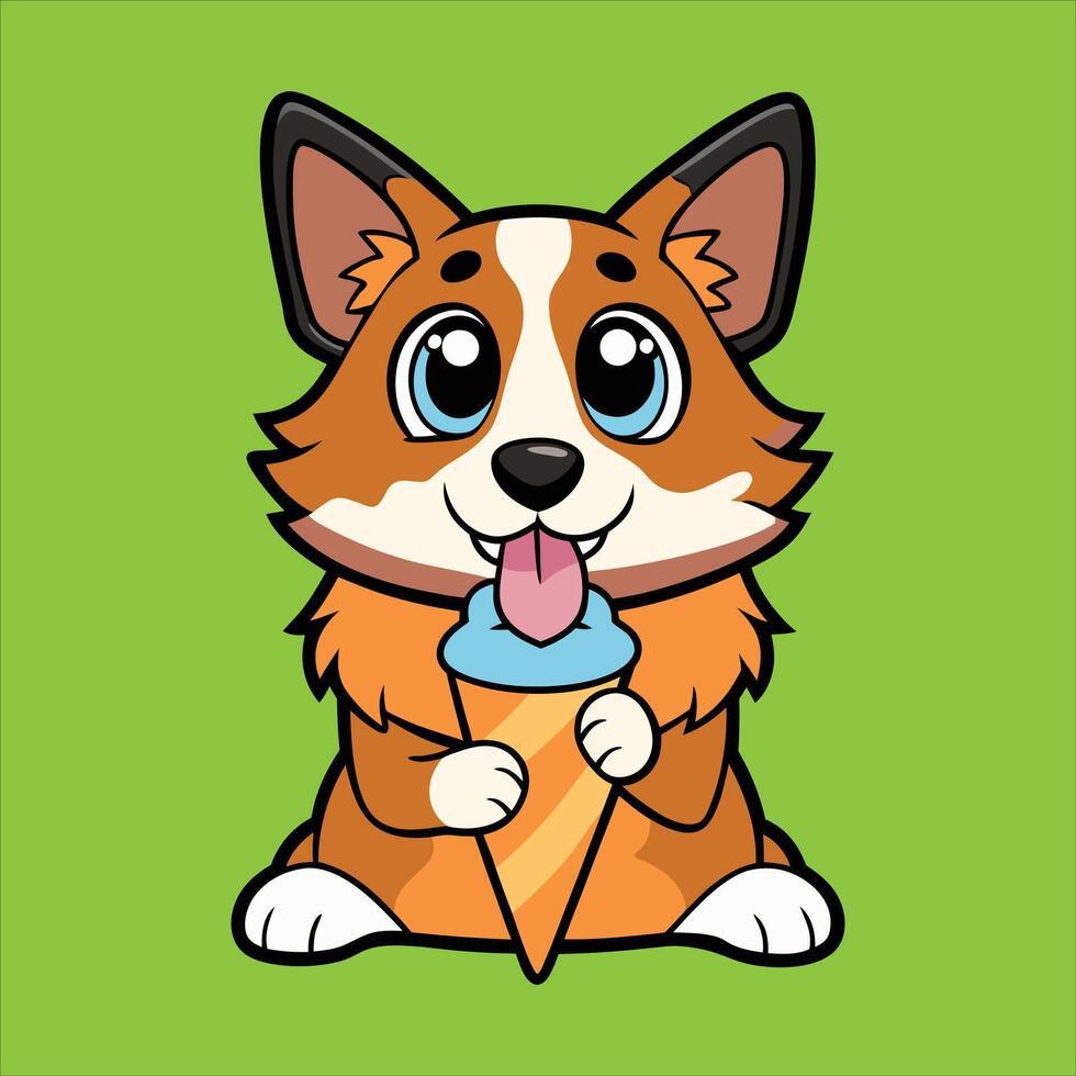 Cute Australian Shepherd Eating Ice Cream Cone vector