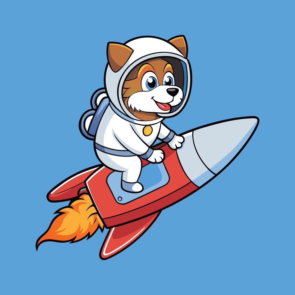 Cute Australian Shepherd Astronaut Riding Rocket Cartoon vector