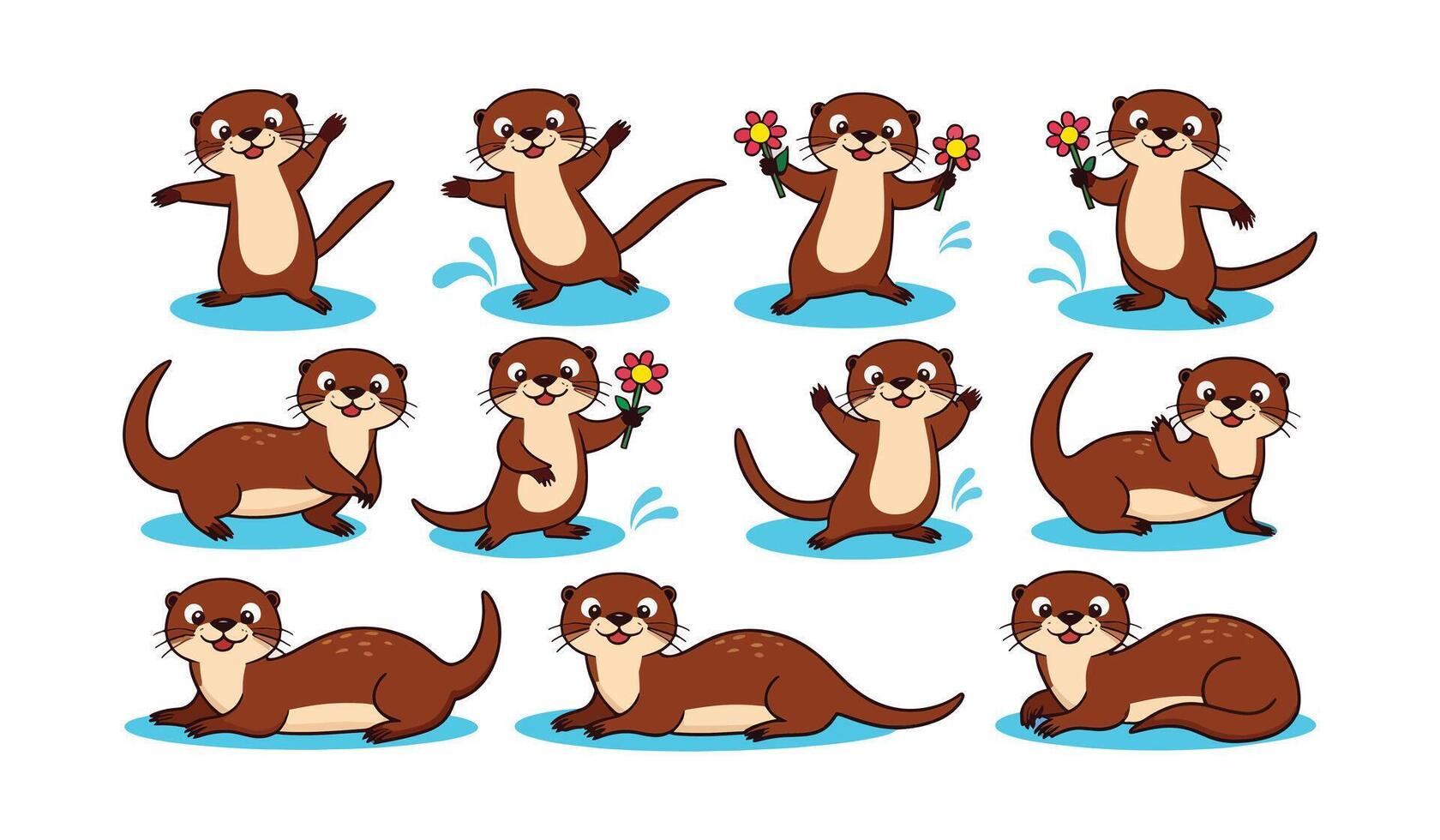 Nine Cheerful Otter Poses for Joyful Kids' Illustrations vector
