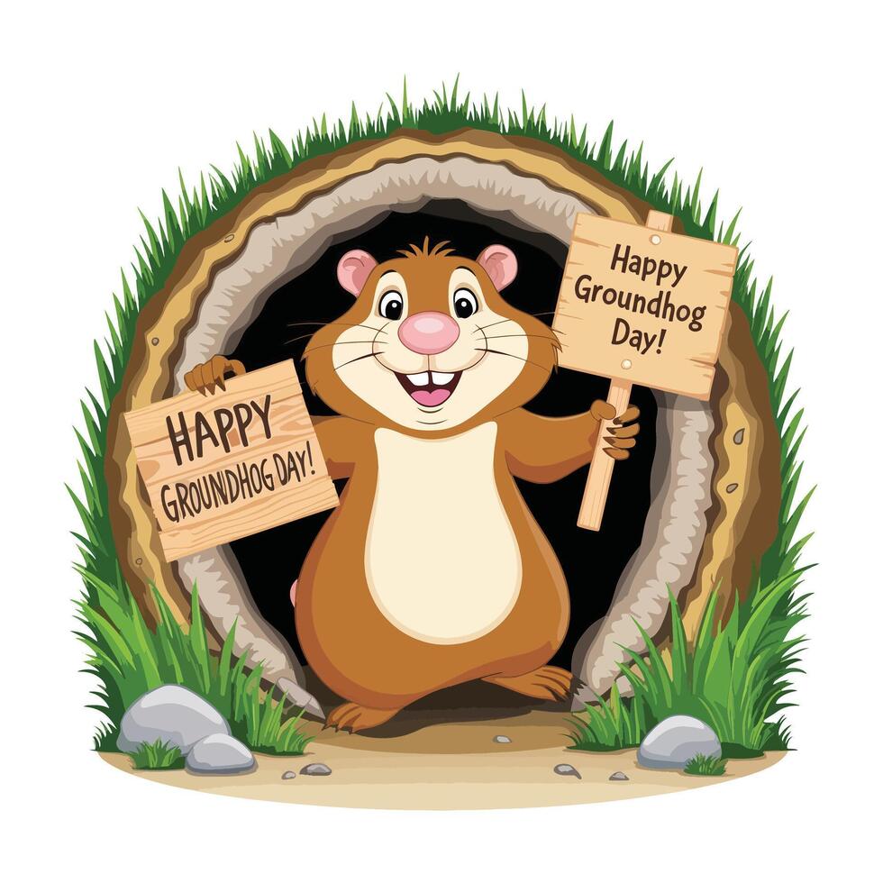 Joyful Groundhog Day Delight A Festive Burrow Scene for Celebrations vector