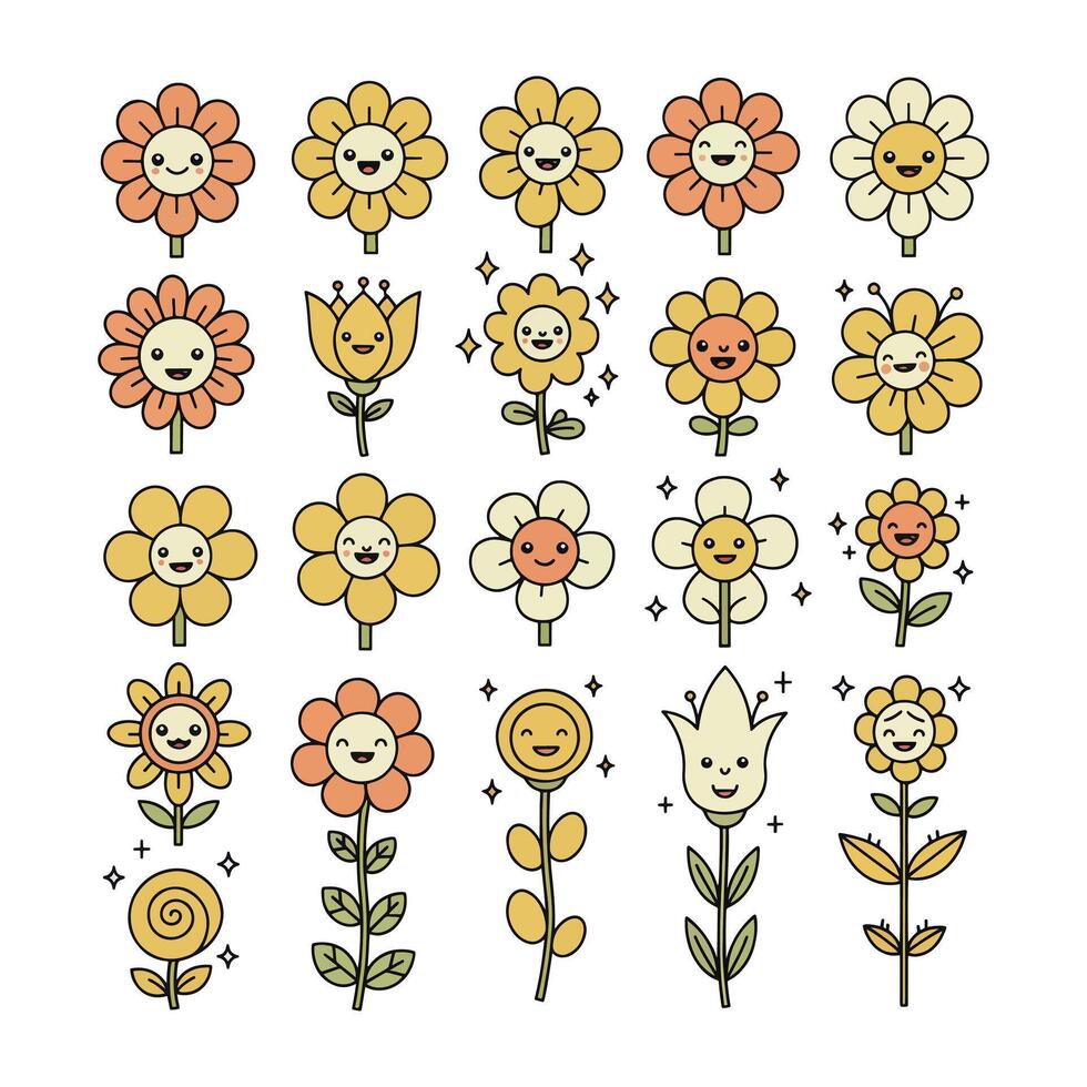 Whimsical Bloom Collection Playful Line Icons of Famous Flowers vector