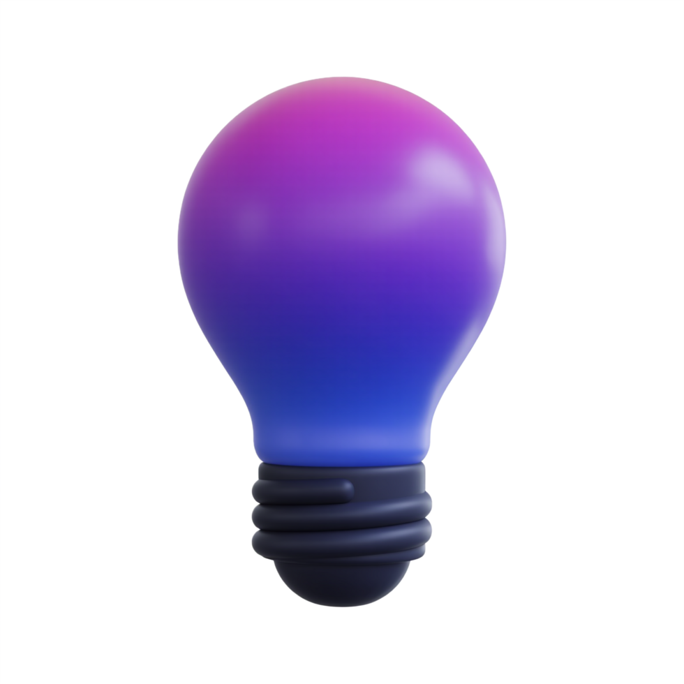 3D purple light bulb holographic Iridescent render icon isolated on transparent background png