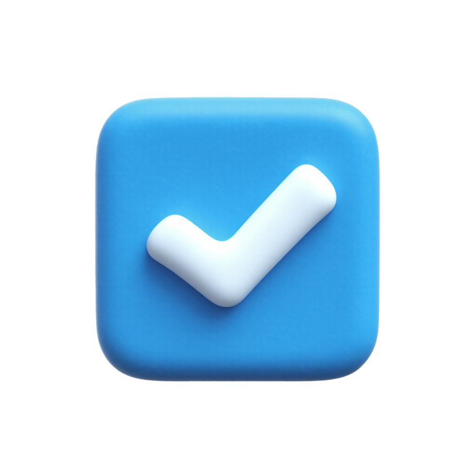 3D Blue button with white check mark 3d render icon isolated transparent background png