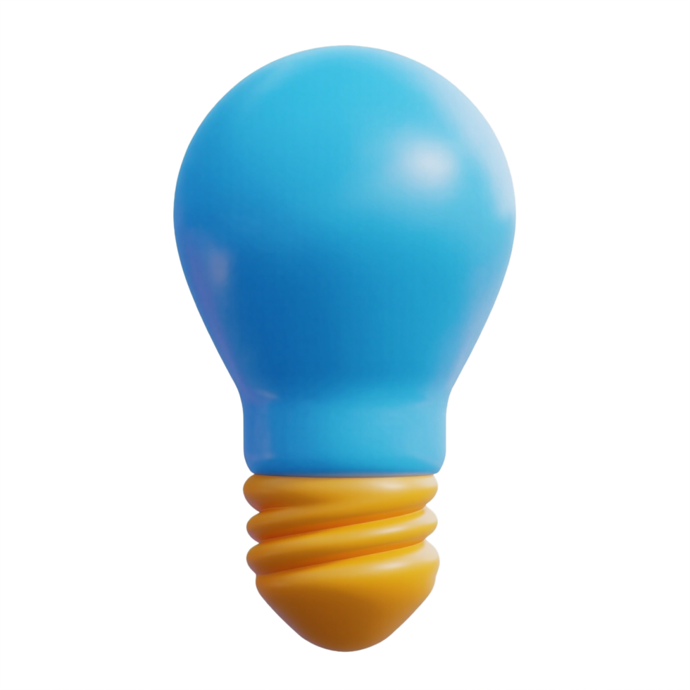 3D blue light bulb holographic Iridescent render icon isolated on transparent background png