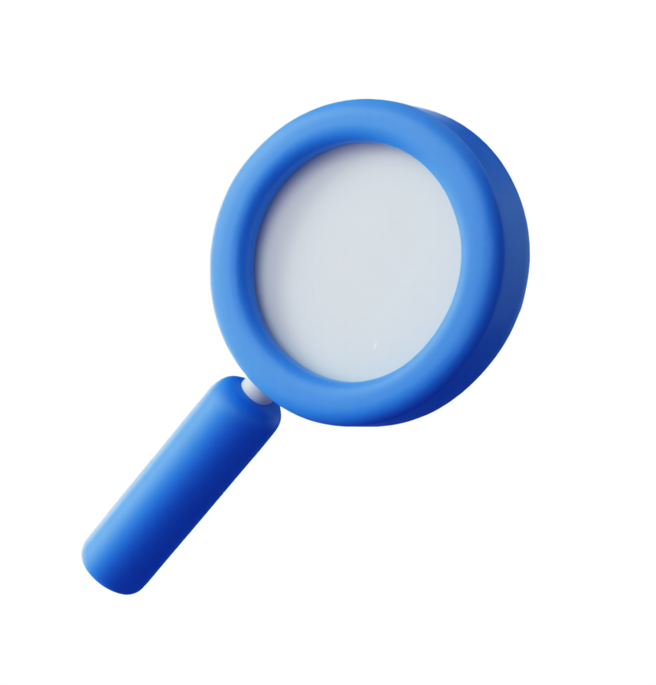 3D blue magnifying glass, 3d render icon isolated on transparent background png