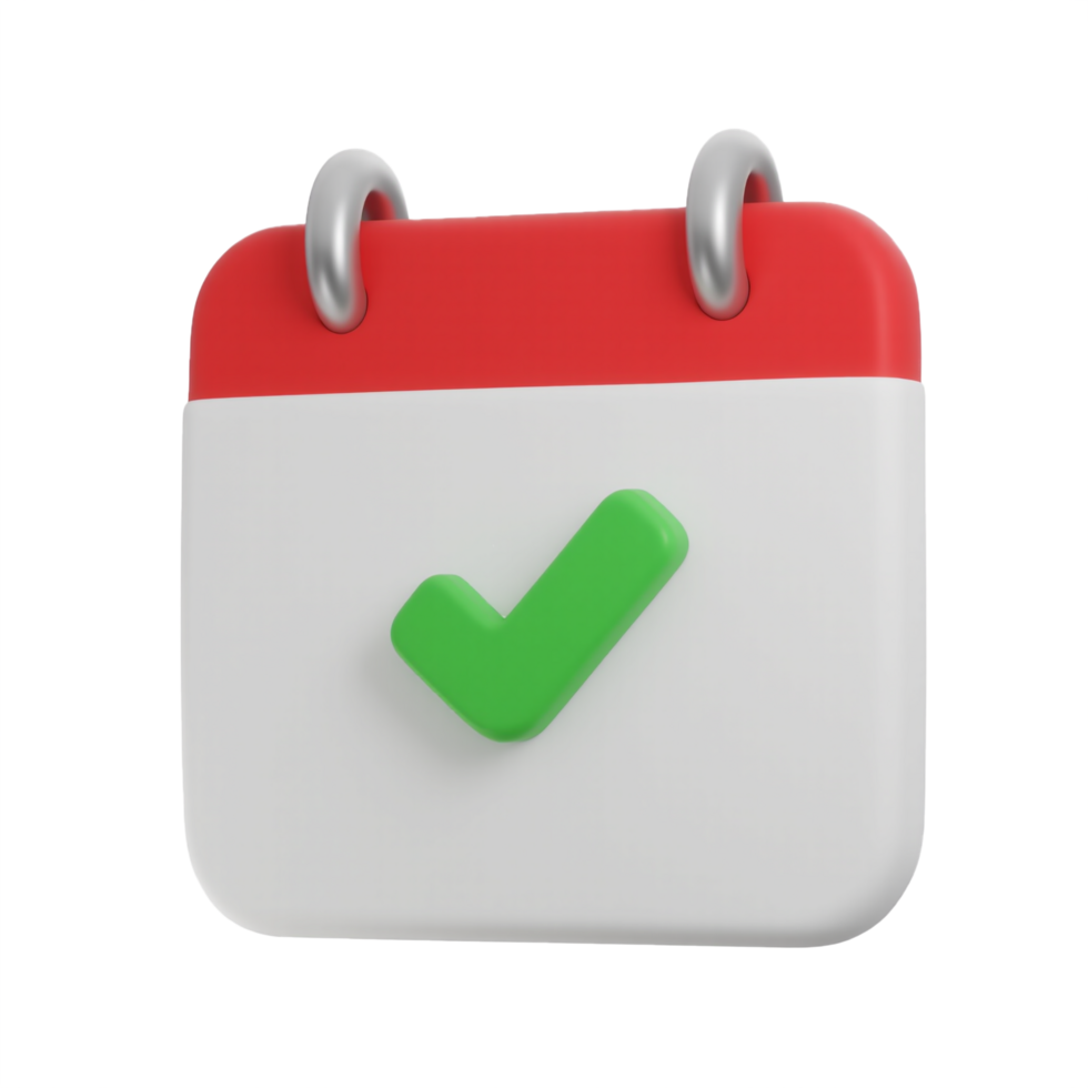 3D calendar with check mark isolated on transparent background png
