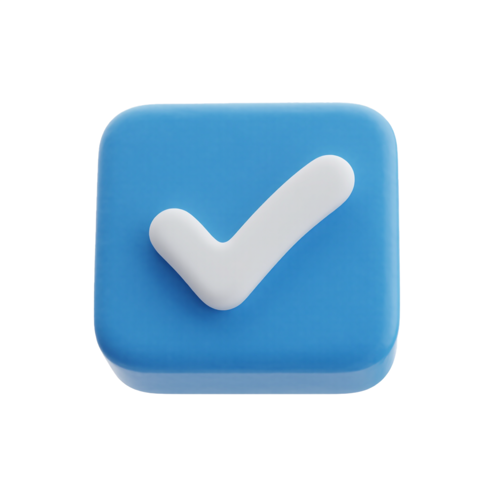 3D Blue button with white check mark isolated transparent background png