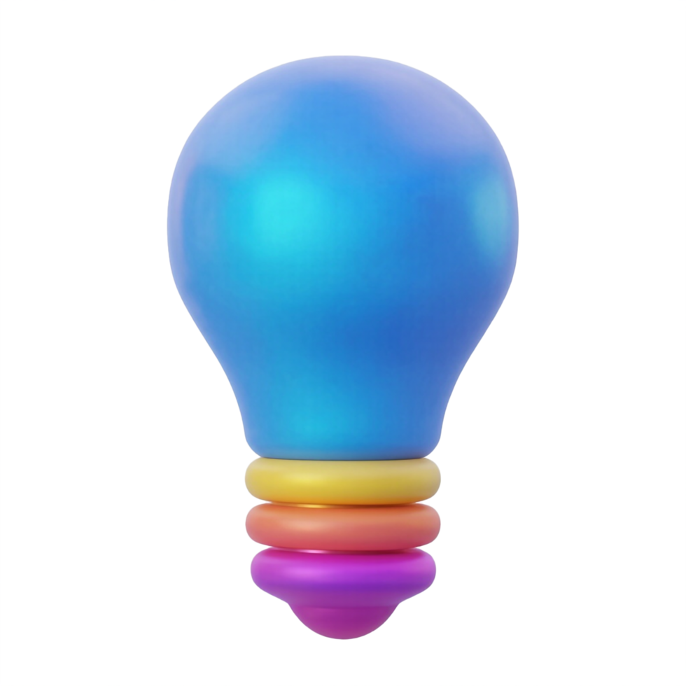 3D blue light bulb holographic Iridescent render icon png
