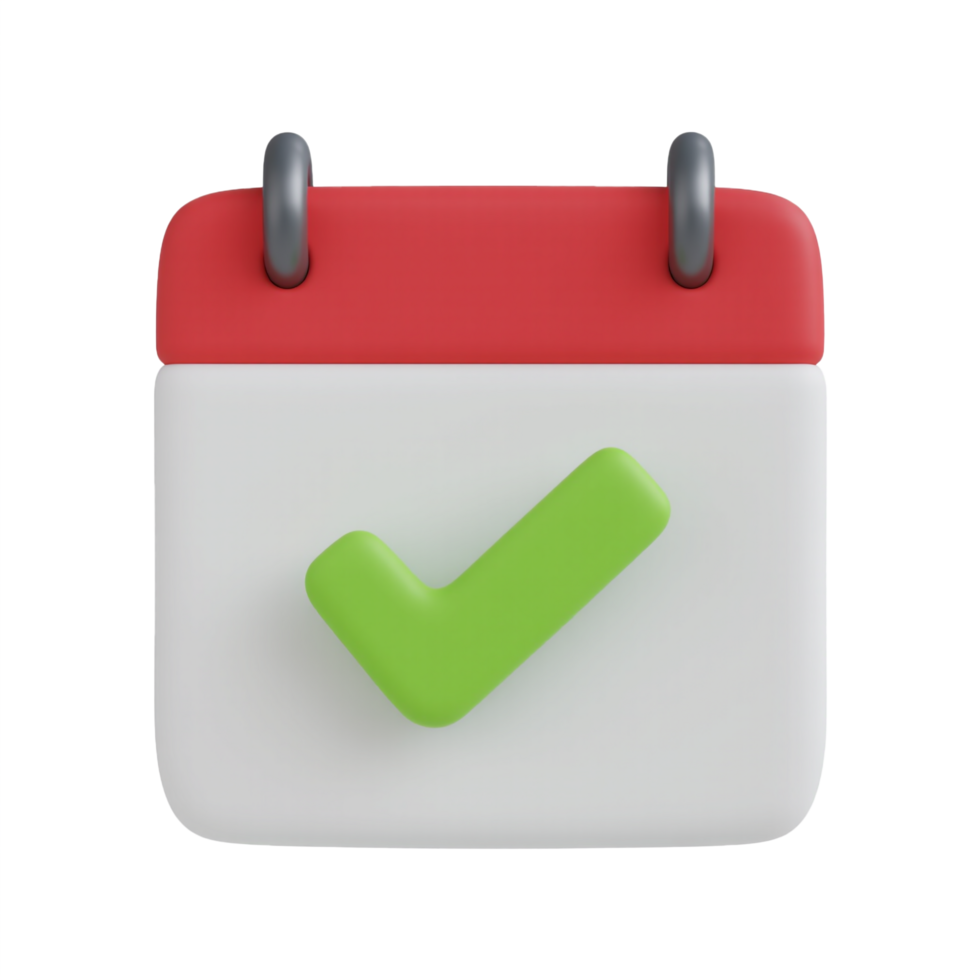 3D calendar with check mark 3d render icon isolated on transparent background png