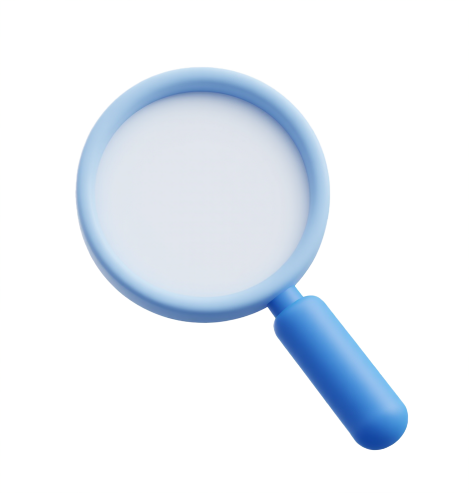 3D blue magnifying glass 3d render icon png