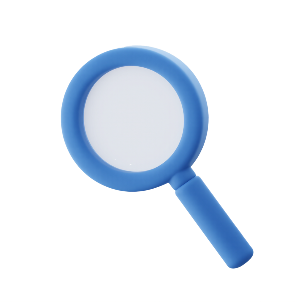 3D blue magnifying glass isolated on transparent background png