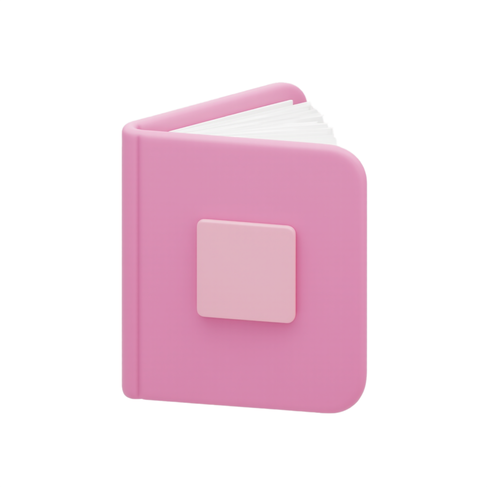 3D pink book render icon isolated on transparent background png
