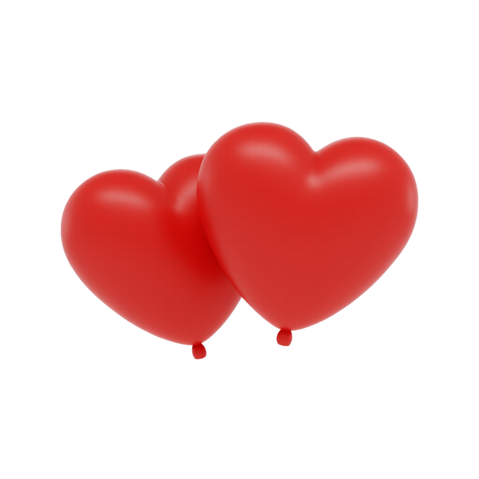 3D render red heart shape balloon icon isolated on transparent background png