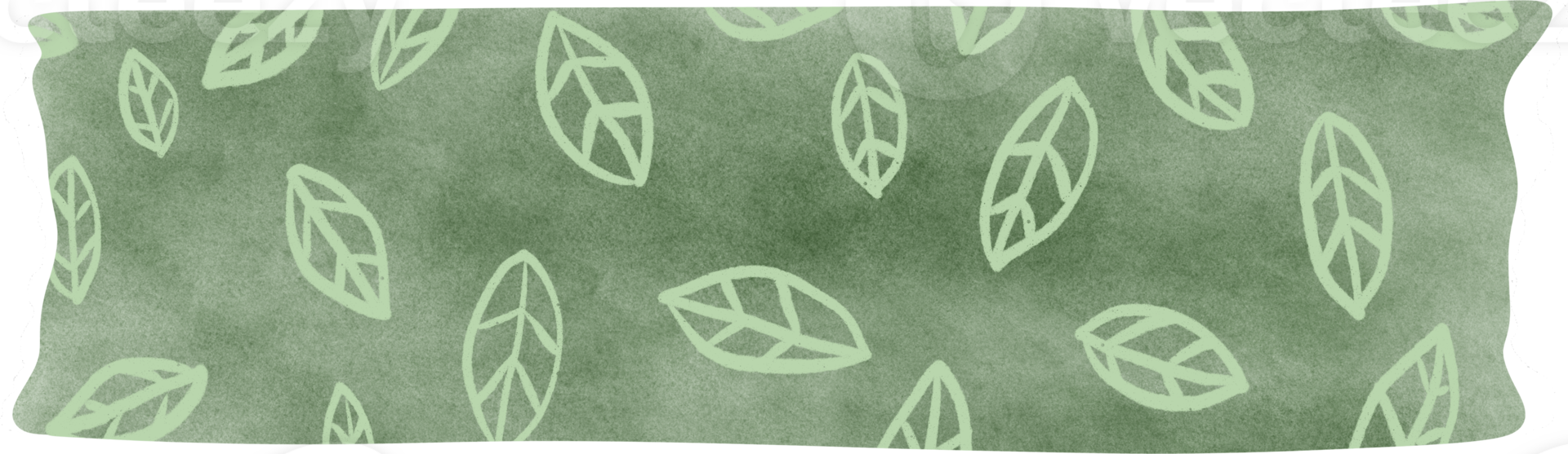 Washi tape with a calming watercolor pattern with a light green background Delicate white leaf patterns are scattered across the canvas. png