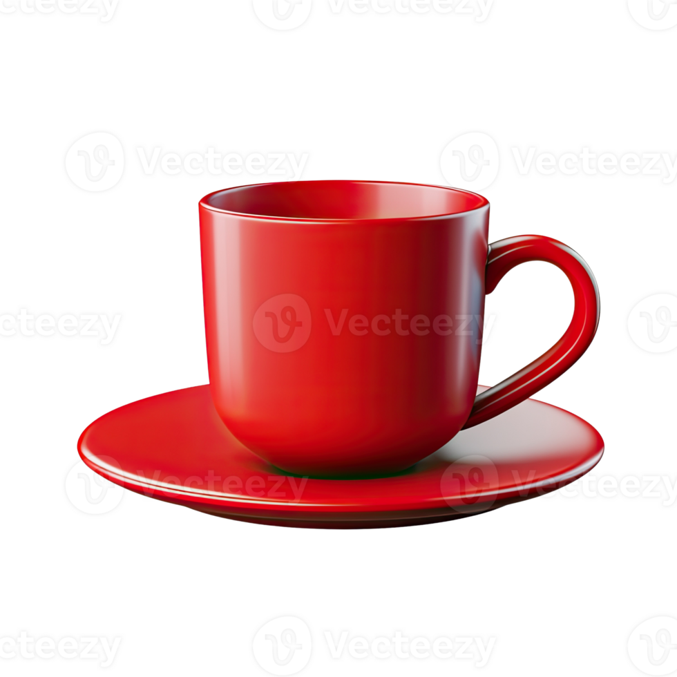 Red cup saucer studio shot, beverage mockup png