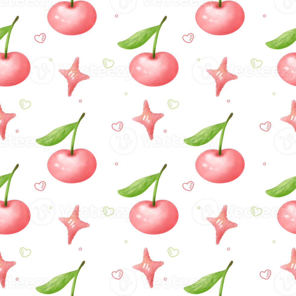 Seamless pattern with cherry and pink sparkle watercolor illustration png