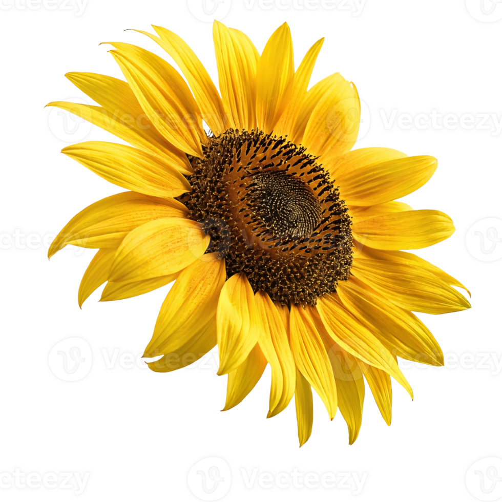 Close-up of a vibrant yellow sunflower with detailed petals and center, symbol of summer png