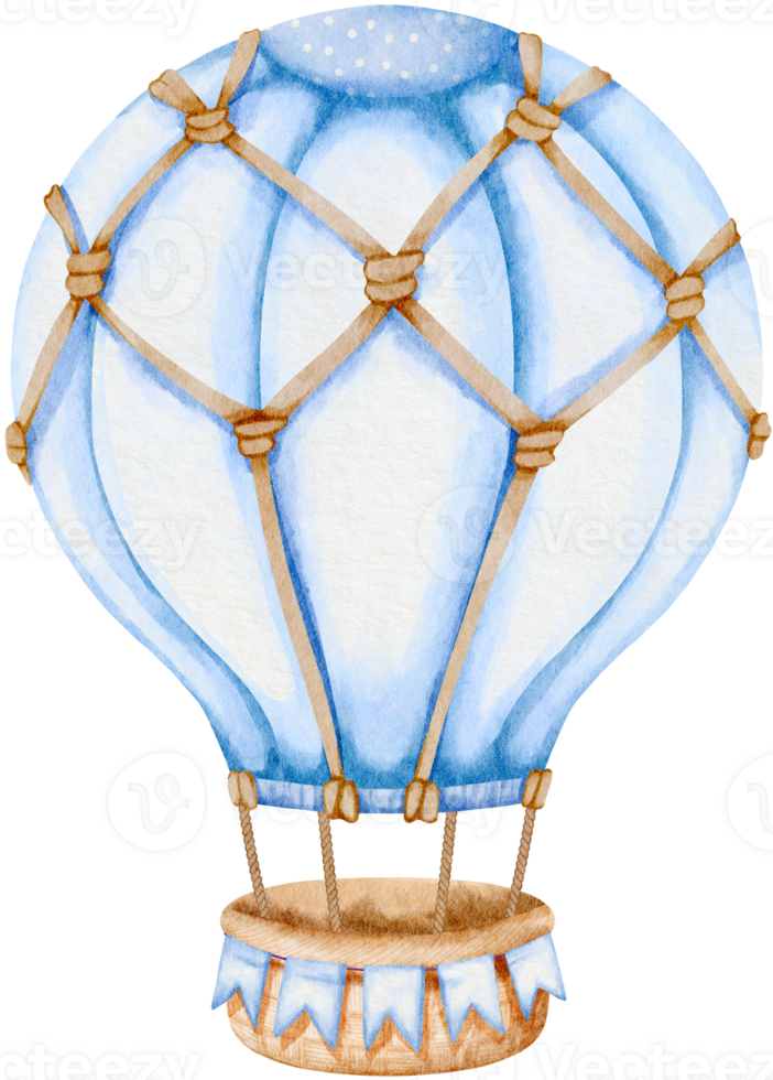 Blue Hot Air Balloons for Invitation Card and Nursery decoration png