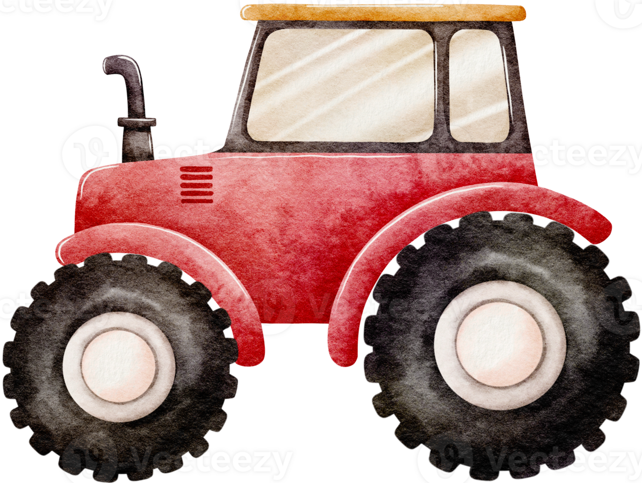 Watercolor Red Farmer Tractor png