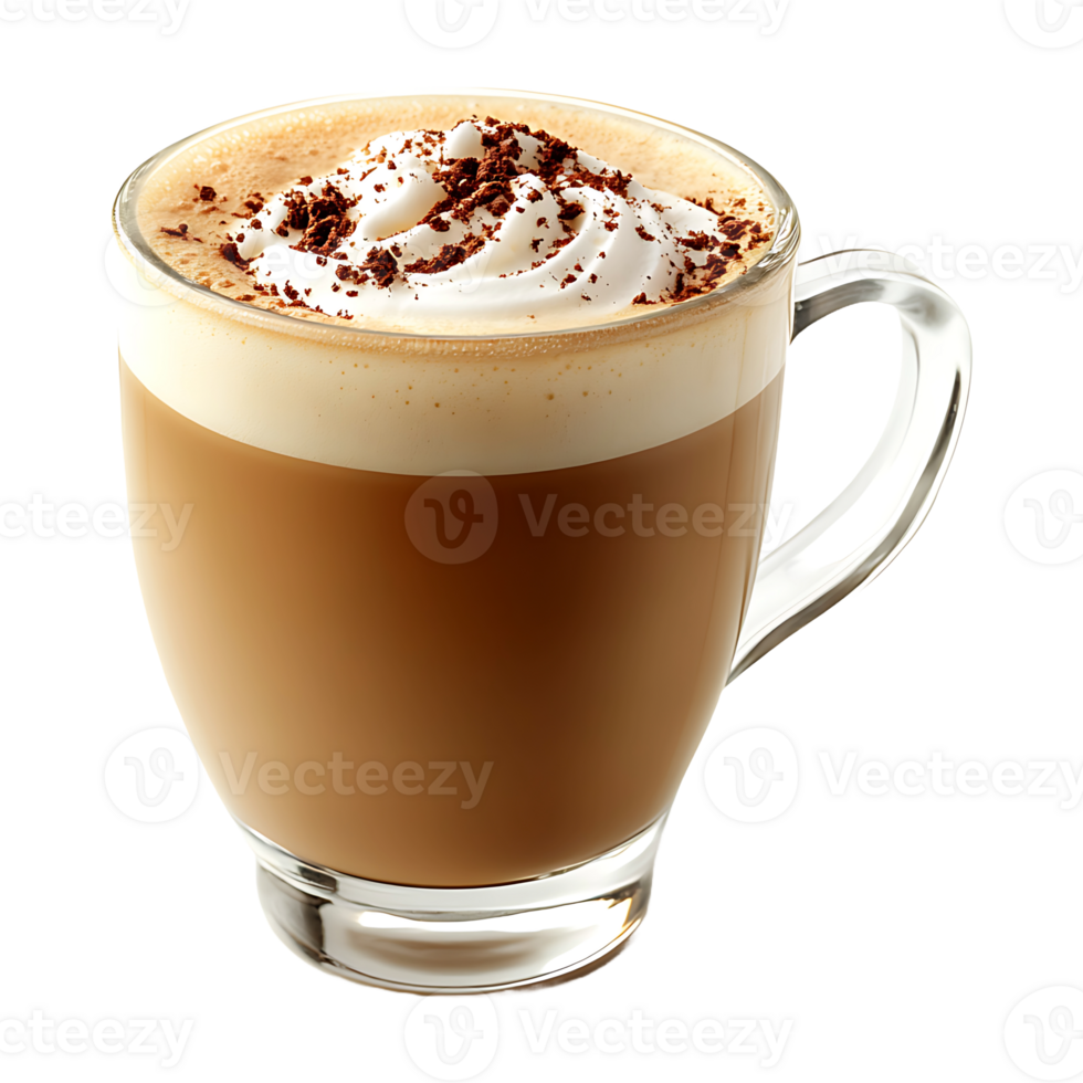 A cup of coffee with whipped cream and chocolate png
