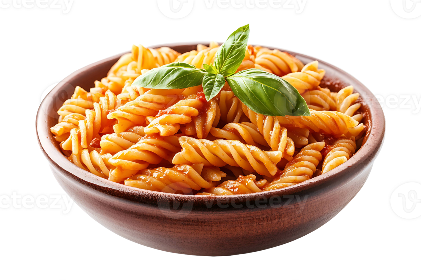 A bowl of pasta with basil leaves on top png