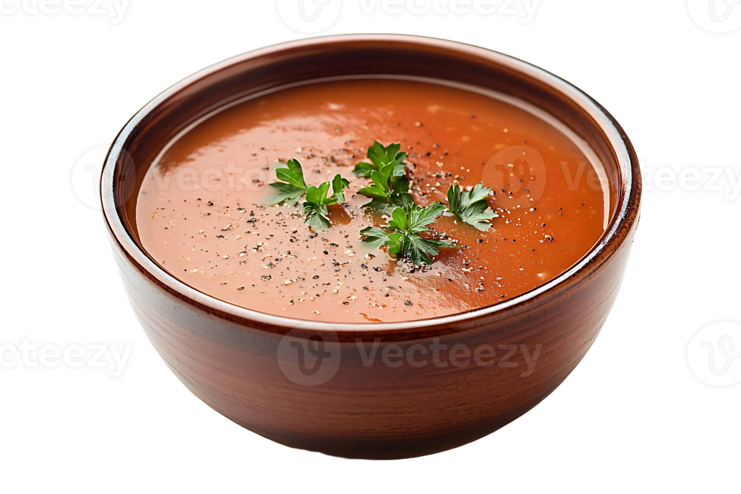 A bowl of tomato soup with a garnish of parsley png