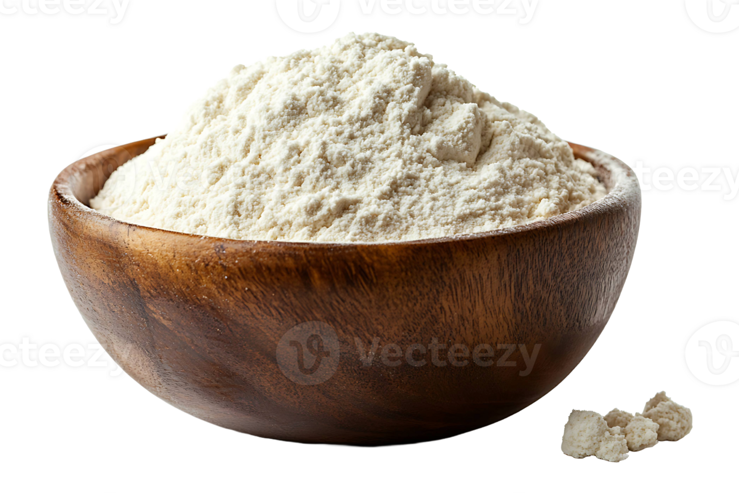 A bowl of flour with a spoon next to it png