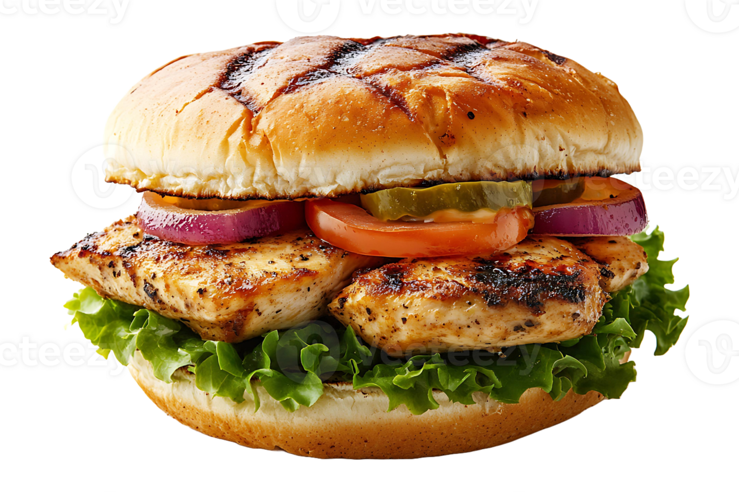 A chicken sandwich with lettuce and tomatoes png