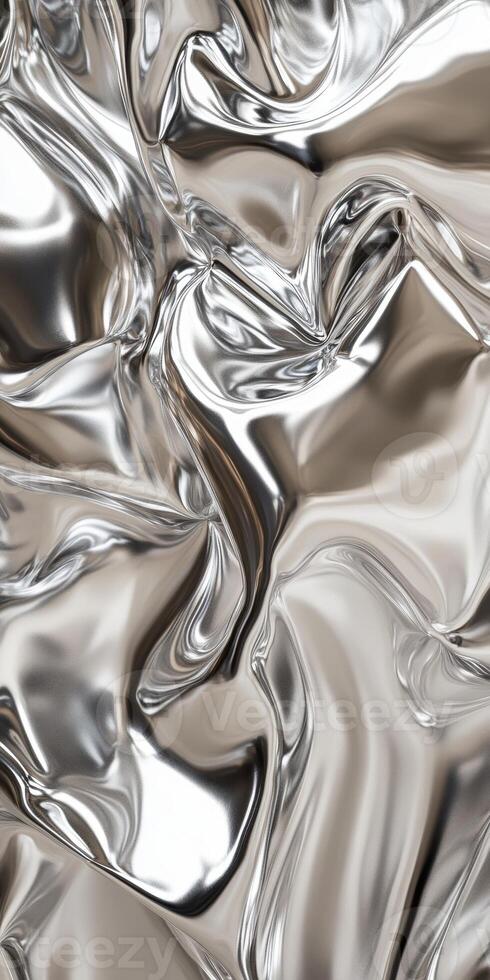 Abstract metallic silver texture with smooth, fluid-like surfaces creating a reflective and dynamic appearance. photo