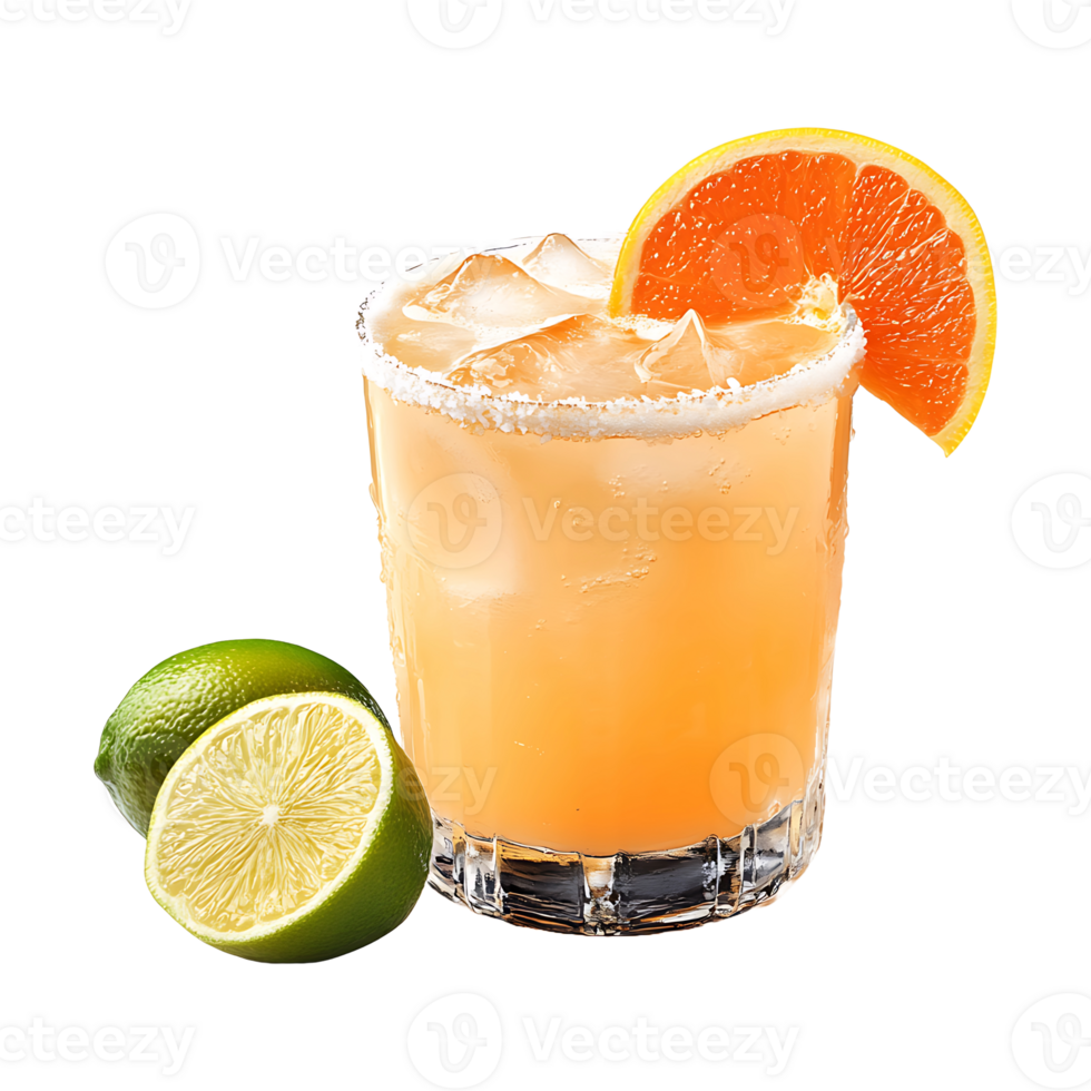 A margarita with orange slices and lime png