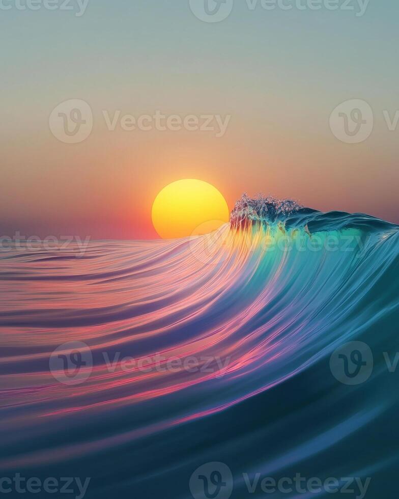 Vibrant sunset over gently rolling ocean waves, creating a serene and colorful seascape. photo