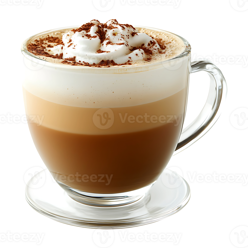 A cup of coffee with whipped cream and cinnamon png