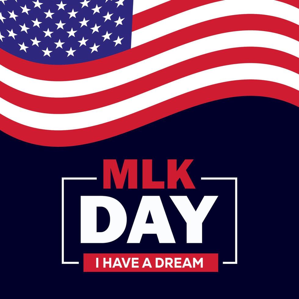 Martin Luther King Jr. Day typography banner design. MLK Day lettering, US flag, light blue vector