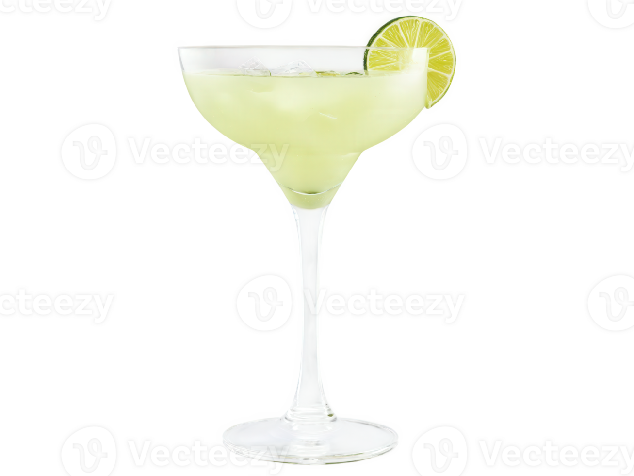 Daiquiri, refreshing rum cocktail with lime wedge in a coupe glass, transparent background png