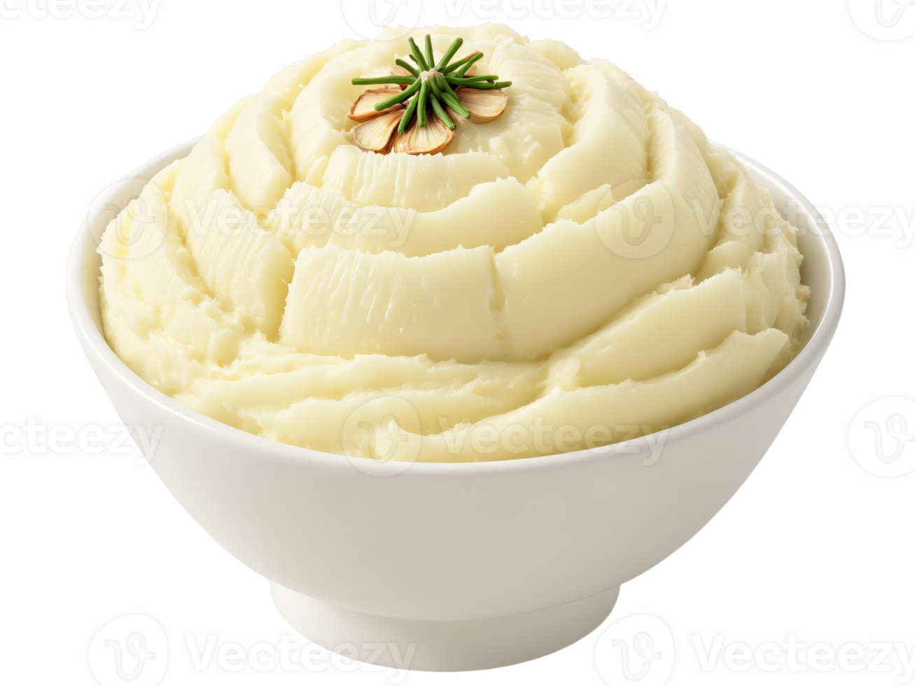 Roasted Garlic Mashed Potatoes, creamy whipped potatoes, studded with roasted garlic cloves, isolated on transparent png