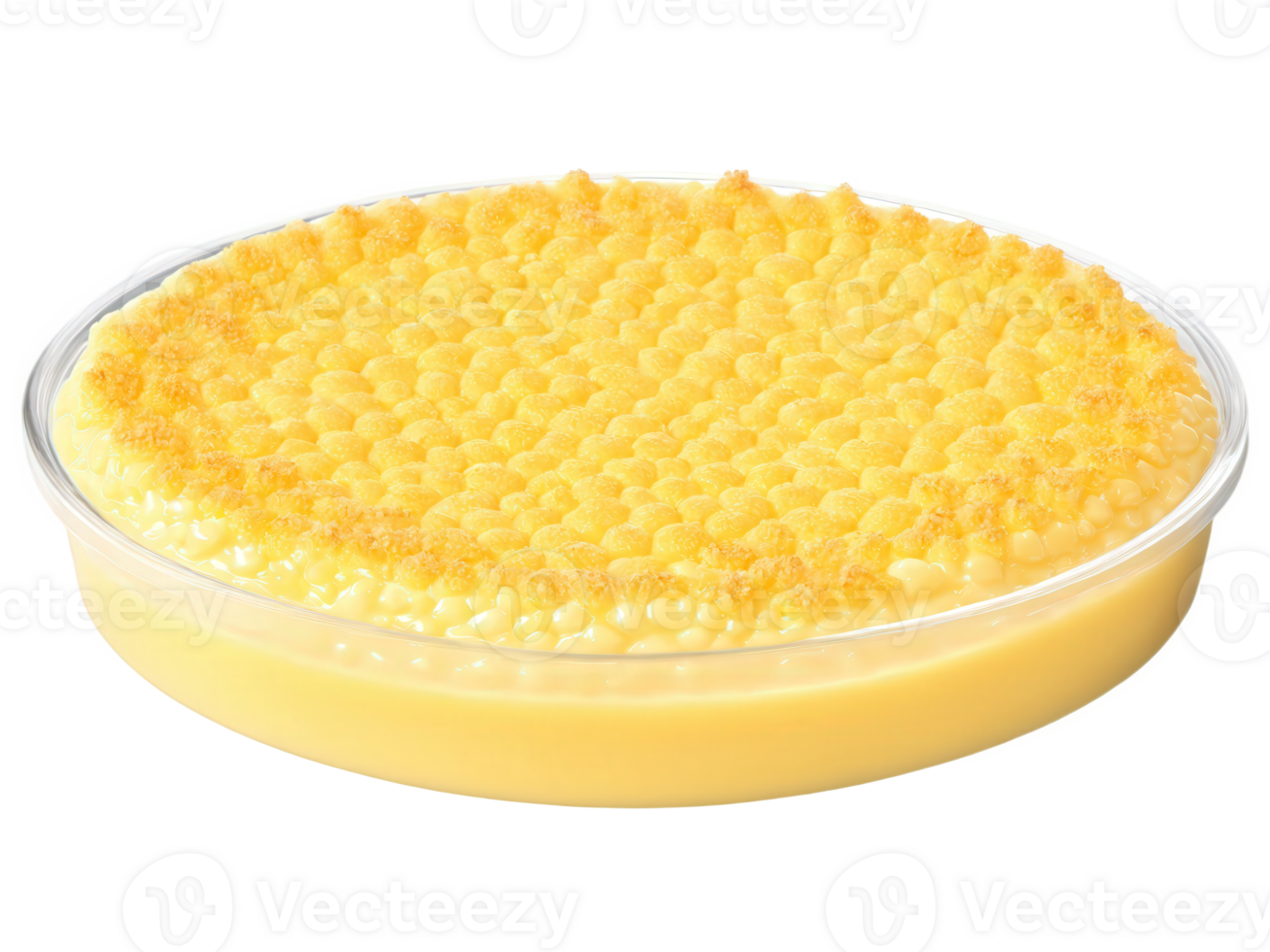 Corn Pudding A comforting corn pudding on a transparent background, with a custard-like texture and bursts of sweet corn kernels, png